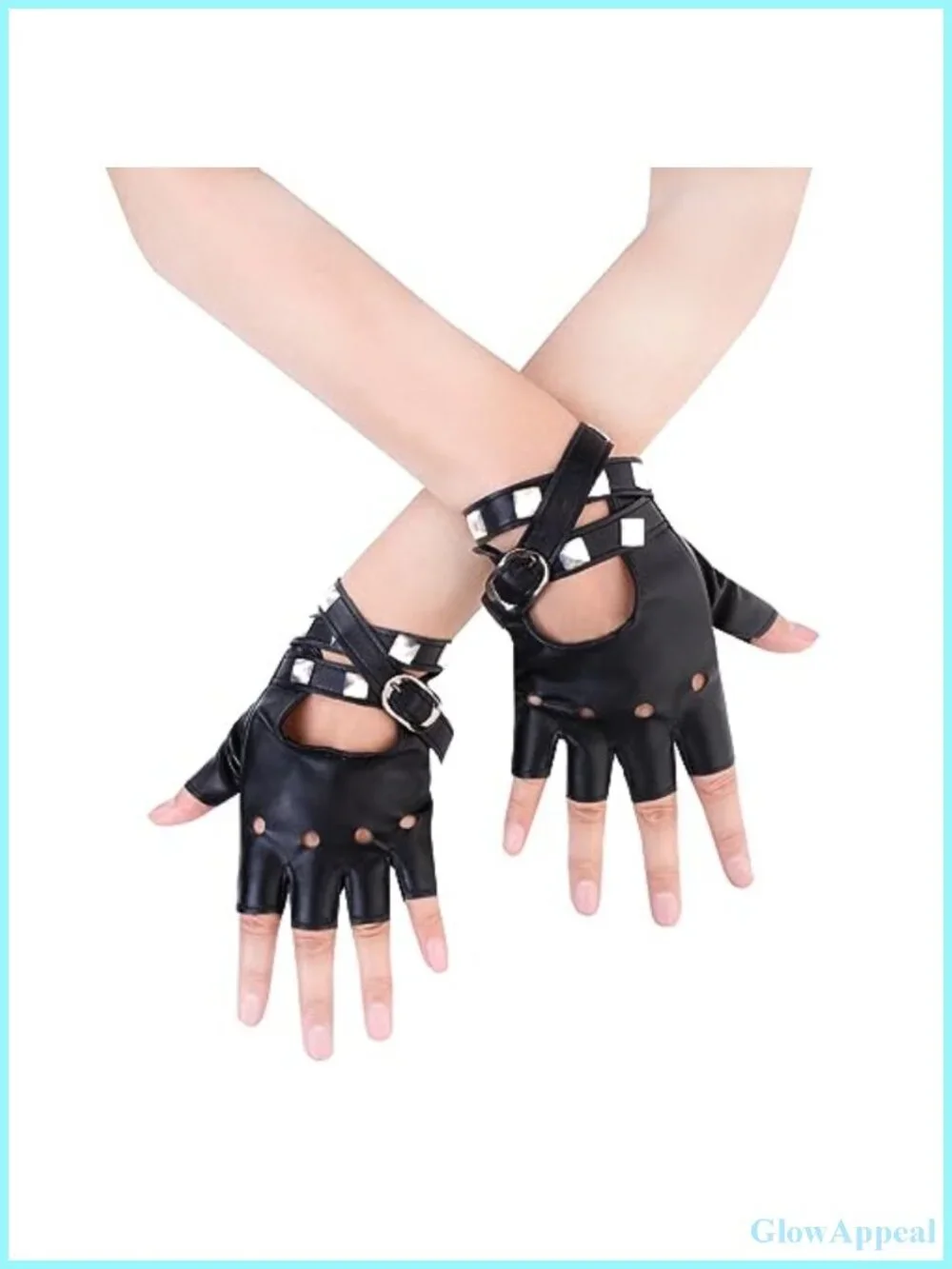 Women's PU Leather Punk Gloves with Rivets & Half Finger - Performance